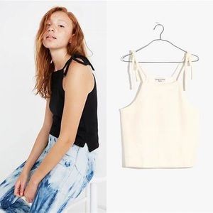 Madewell Texture & Thread Ribbed Tie Shoulder Ivory Tank Top
